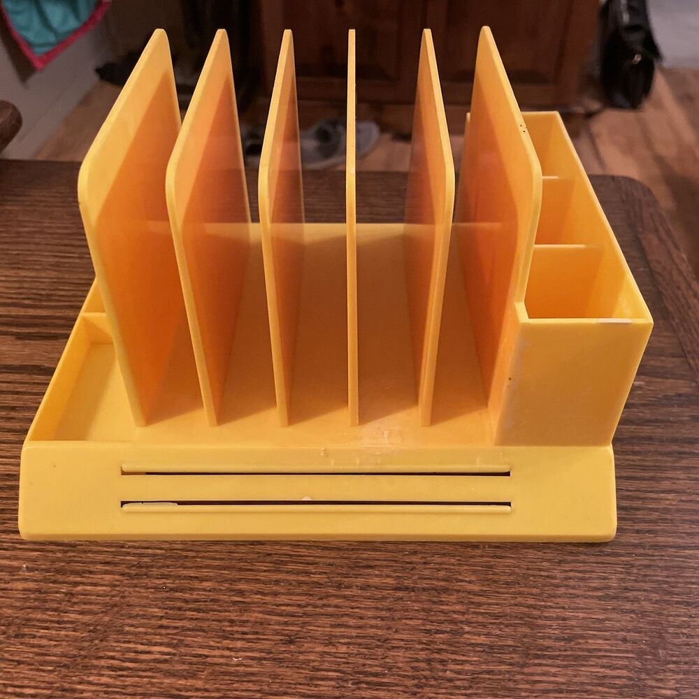 Vintage Max Klein Desk Organizer - Pens, Paperclips, Letters, Mail ... Yellow